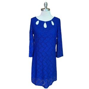 New! Laundry By Design Cocktail Party Dress Royal Blue Stretch Lace Size Medium